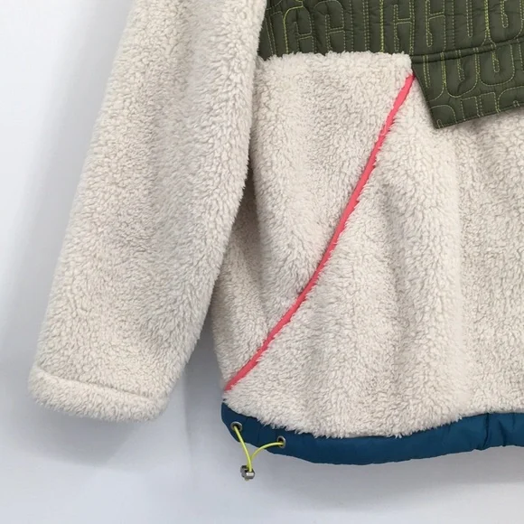 UGG Iggy Sherpa Hooded Half Zip Fleece Pull Over Jacket Olive Womens Large $198 - Picture 3 of 12